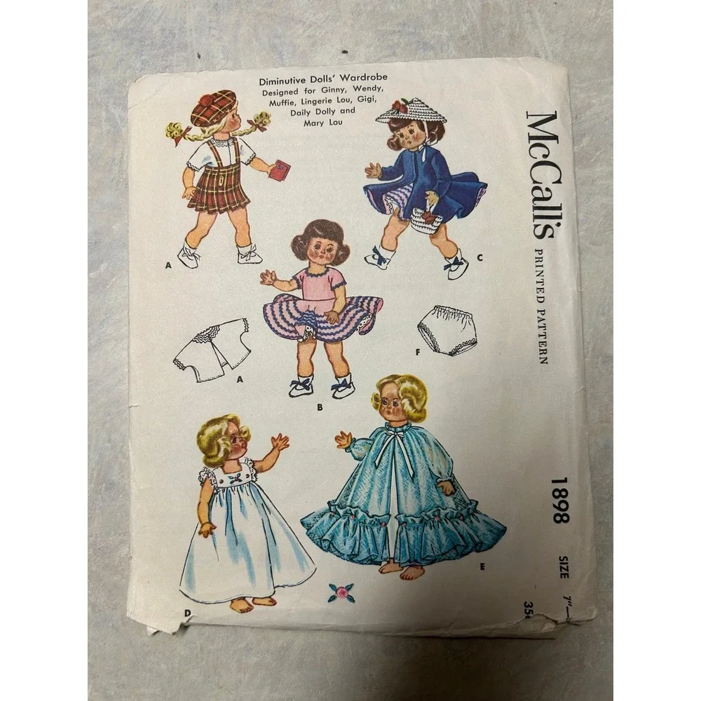 Vintage 1954 McCalls Pattern #1898 Doll Wardrobe 7-8